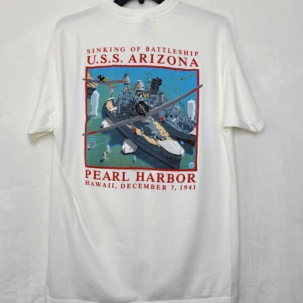 Vintage 1991 U.S.S. Arizona Pearl Harbor Memorial Puff Print T‎ Shirt Size XL